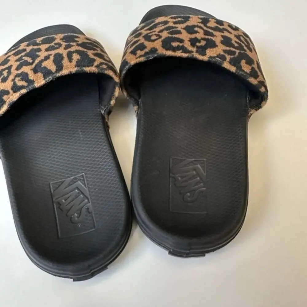 Vans Leopard and Black Slides size 3